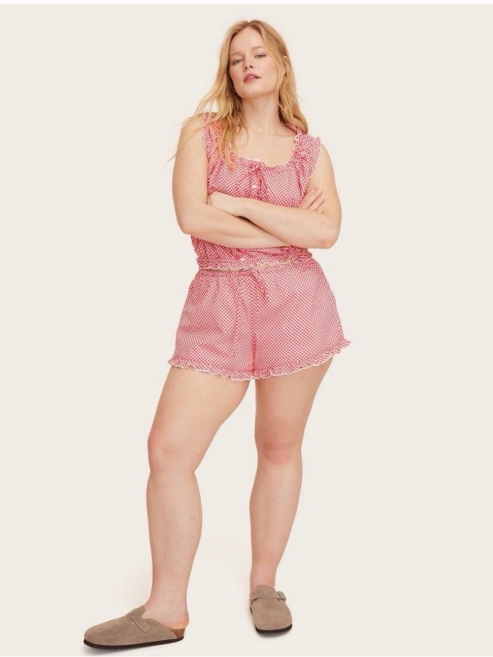 Women’s Mid-Rise Woven Drawstring Shorts Red Gingham Check - Parke x Target